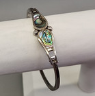 Vintage Abalone Bangle Bracelet Hinged Alpaca Silver Mexico 7 5 