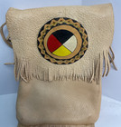 Reproduction Native American Leather Fringe Belt Pouch Medicine Wheel