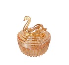 Vintage Amberina Jeanette Glass Swan Trinket Covered Dish W lipstick Holder