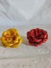 Vintage Plastic Glitter Rose Flower Hair Clips Retro Alligator Yellow Red Pair