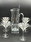 One  1  Vintage Martini Pitcher With Four  4  Large Martini Glasses And Stirrer