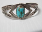 Vintage Navajo Indian 1930s Fred Harvey Ingot Sterling Silver Turquoise Bracelet