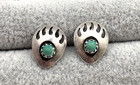 Native American Sterling Silver Bear Paw Turquoise Shadow Box Stud Earrings