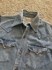 Vntg  1970s 1960s   Levi   s Orange Tab Denim Button Up Shirt Workwear Distressed
