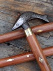 Vintage Solid Brass Antique Fish Head Handle Wooden Walking Stick Cane 36  Gift