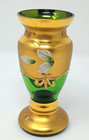 Antique Vintage Moser Bohemian Czech Green Art Glass Bud Vase Gold Enamel 4 25 
