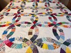 King Size Double Wedding Ring Machine Pieced  quilted   Quilt 174