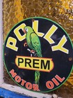 Vintage Polly Porcelain Sign Motor Oil Prem Gasoline Parrot Service Pump Plate
