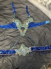 Women   s Blue Sequin Embellished Rhinestone Belly Dance Bra   Hip Belt Set