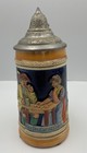 Vintage German Lidded Stoneware Beer Stein 3d Card Playing Scene    card Trick    