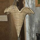 Vintage Large Hanging Rattan Basket  Garden Planter With Fluted Top