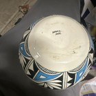 Sw Acoma Hand Painted Pottery Round Bowl Blue Black White Geometric Pattern