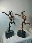 Vtg Bronze Mercury Sculpture Figurine Set Marble Bases 2 Neoclassic Statues Mkd