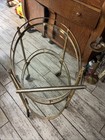 Vintage Brass Glass Oval Bar Cart 2 Tier Rolling Serving Trolley Mcm