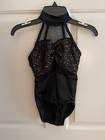 Weissman 2pc Set  Black Sequin Leotard  Mesh Accent   Black Sequin Pants  Sz Ic