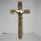 Vintage Inri Crucifix Mother Of Pearl Jesus Christ Cross Wood Metal Wall 21 5   