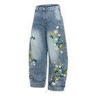 Womens High-waisted Relaxed-fit Floral-embroidered Jeans