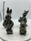 Bunny Rabbit Mini Miniature Figurines Set Of 4 Vintage Pewter Collectibles