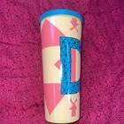 Dutch Bros Coffee Plastic 24 Oz Travel Mug Tumbler Orange Yellow Teal Green