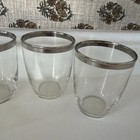 Set Of 4 Vtg Drinking Glass Juice Tumbler Platinum Silver Rim Mid-century-modern