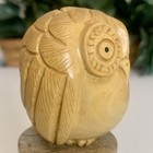 Natural Boxwood Netsuke Owl Animal Figurine Wooden Bird Carving Figure Vtg 2 4 