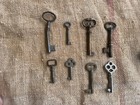 Lot Of 8 Antique Old Vintage Steel Brass Cast Iron Skeleton Keys Assortet