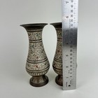 Pair 6  Vintage Solid India Brass Carved Small Vases Engraved Floral Pattern