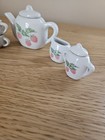 Vintage Manley Mini Strawberry Tea Set Porcelain 8 Pc Child Doll Teapot
