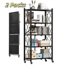 2pcs 5-tier Heavy-duty Storage Rack     Foldable Shelving Wheels Kitchen   Garage