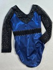 Gk Elite Leotard Gymnastics Competition Bling Rhinestones Blue Custom Mesh  Axs