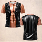 Mens Biker Muscle T-shirt 3d Fake Abs Leather Vest Halloween Costume Shirt 