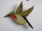 Handmade Artist Signed Wooden Hummingbird Brooch   Pin Vintage