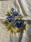 Crewel Embroidery Blue Purple Pansies Flowers Cottage Core Unframed 17x16 5 