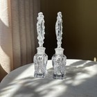 Vintage Pair Of Pressed Glass Perfume Bottles W Large Stopper Ornate Art Deco