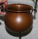 Vintage Hand Hammered Copper Cauldron Kettle Pot W twisted Wrought Iron Handle