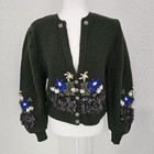 Vtg Gilca Putz Hand Knit Merino Wool Blend Cardigan Sweater M Embroidered Floral