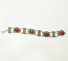 Antique Ornate 800 Silver And Carnelian Cabochons Bracelet Italy