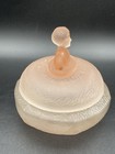 Vtg Pink Satin Glass Powder Jar Figural Lady Lid Art Deco Vanity Trinket Read