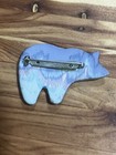 Vintage Artist Made Ceramic Marbled 80s Bear Pin Brooch Wit Silver Luster