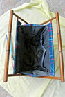Vintage Foldable Sewing Yarn Knit Crochet Basket Caddy Tote Bag Wood Frame Mcm