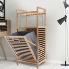 Bamboo Bathroom Laundry Hamper Cabinet Tilt Out Basket Storage With 2-tier Shelf