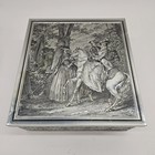Vtg Tin Box Container Trinket Craft Silver Horse Embossed Francophilia Colonial 