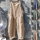 Women s Striped Casual Strappy Suspender Pants Pockets Wide Legs Pant Romper Us
