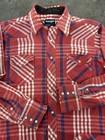 Vintage Distressed Wrangler Pearl Snap Flannel Size Xl Red And Blue Plaid