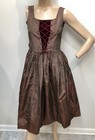 Antique Vtg Orig 1880s Steampunk Silk Moir   Corset Lace Up Bodice Dirndl Dress