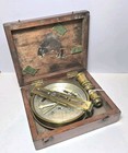 Antique Brass Surveyor s Compass In Mahogany Case American C 1900