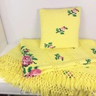 Floral Crochet Afghan Sofa Throw Blanket   Pillow Set Vtg Yellow Fringe 75 X 57
