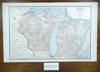 Vintage 1886 Michigan Wisconsin Map 21 x13  Old Antique Original Kingsford Mi