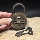Vintage Style Wrought Iron   Brass Pirate Skull Crossbones Bridge Padlock Lock