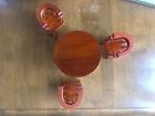 Vintage Fine Wood Doll House Miniature Round Table And 3 Chairs And Toys